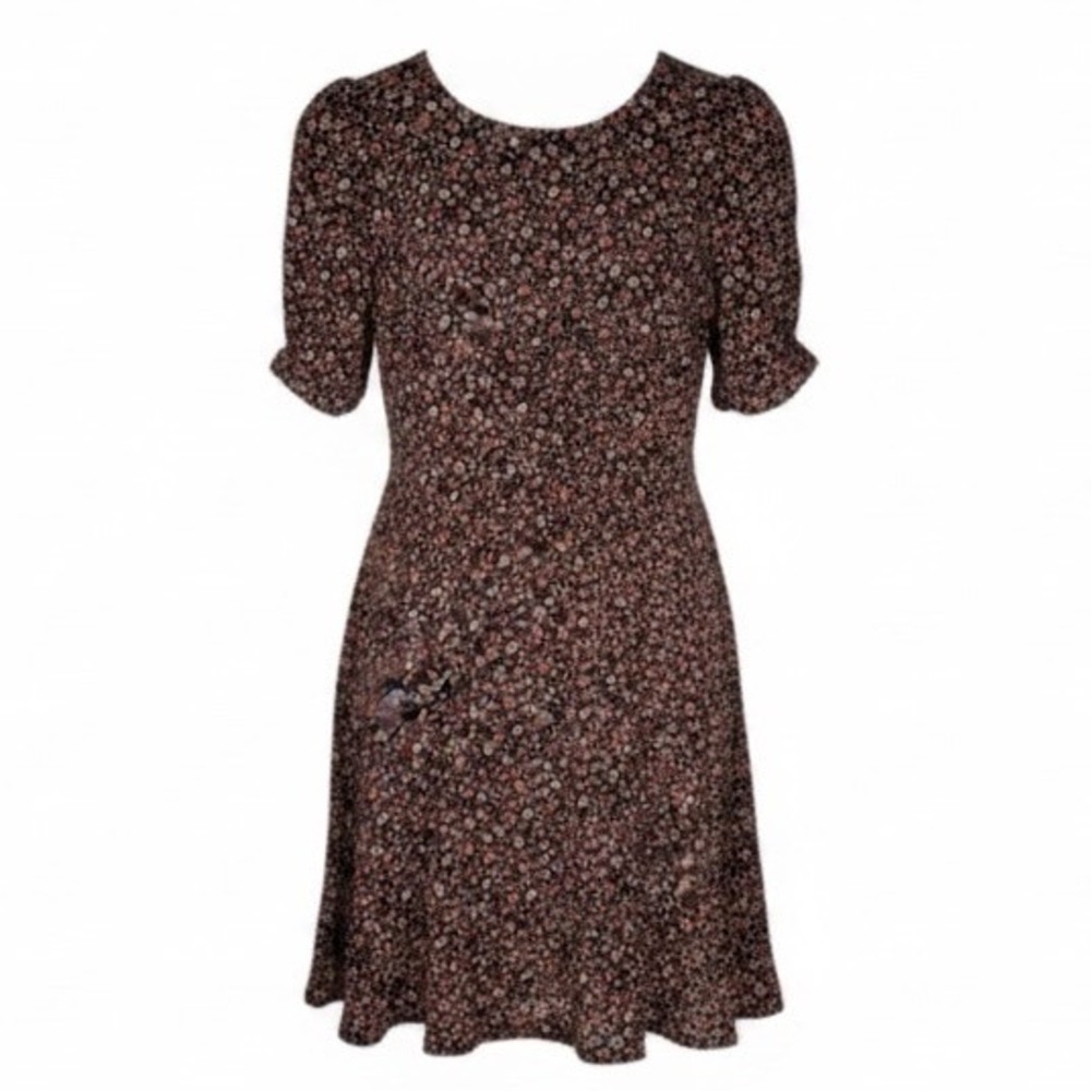 Boden Women's Floral Print Short Sleeve Dress Navy Red Size 6R Stretch Ruched